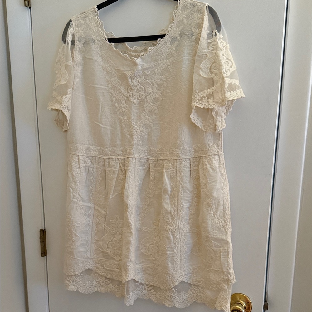 Oversized Lace Short Sleeve Dress/Cover-up